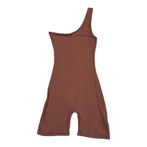 NEW NAKED WARDROBE Light Brown Microrib One Shoulder Romper Size M